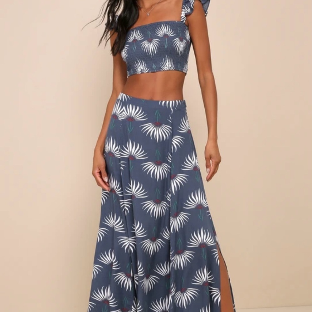 Trancoso Dusty Blue Floral Print Two Piece Maxi Dress